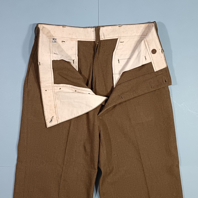 PANTALON US TROUPE MOUTARDE MODELE 1937 ETIQUETTE DATEE 1943 TAILLE W34-L35 UNIFORME GI TOUR DE TAILLE 100 cm